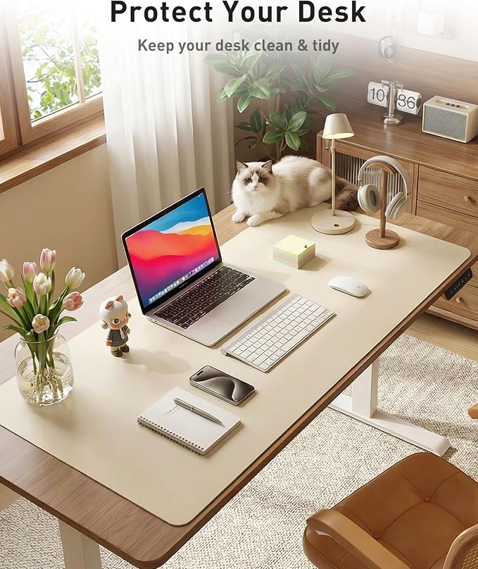 Aothia Faux Leather Desk Mat - Large Mouse Pad, Non-Slip PU Leather Blotter, Waterproof Writing Surface for Office and Home (Beige, 42" x 17") - Image 3