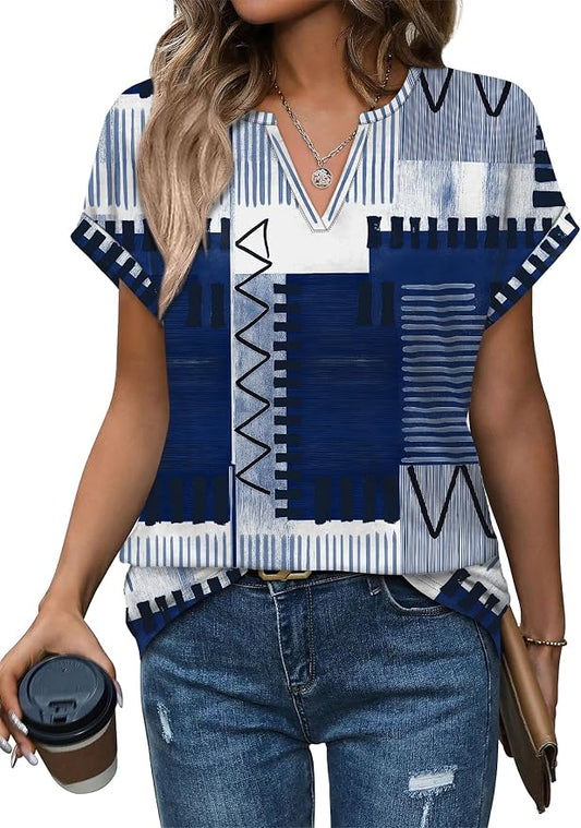Womens Tops Dressy Casual V Neck Rolled Sleeve T Shirts Fashion Clothing Business Casual Outfits Beach Vacation Clothes by XIEERDUOFASHION