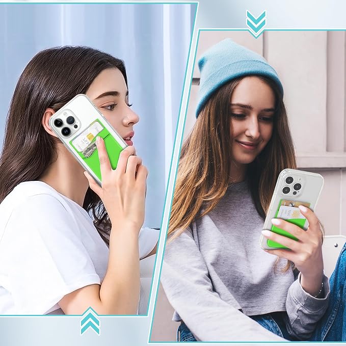 SHANSHUI Card Holder for Phone Case, Silicone Sticky Sleeve Pocket Stick on Business ID Credit Card Cell Phone Wallet Fitting for iPhone, Android & Most Smartphones, 5 PCS Grey White Yellow Green Pink - Image 6