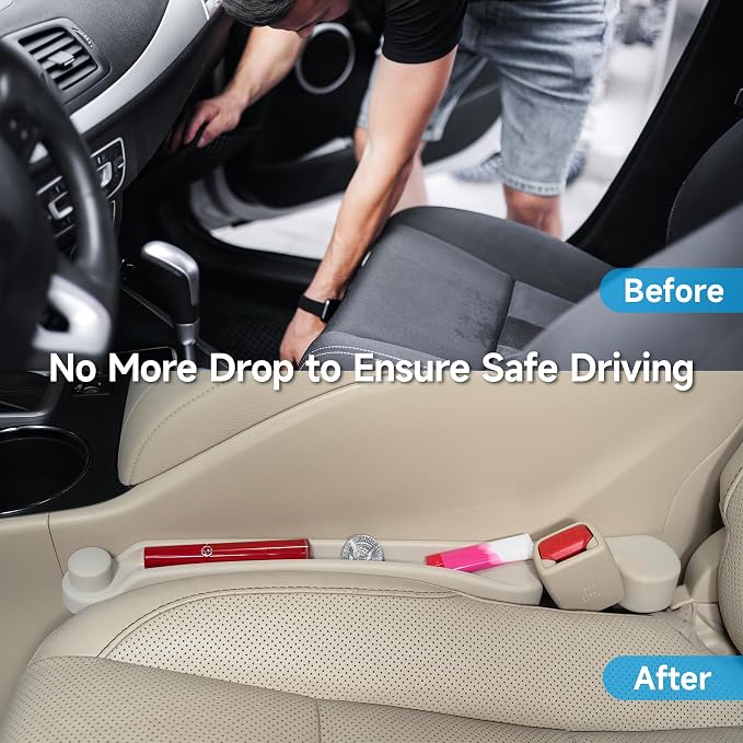 Givifive Car Seat Gap Filler Set of 2, 3IN1 Seat Side Gap Filler Plug with Storage Slot & Hook Function, Soft Foam Universal Fit Car SUV Truck Fill Gap Between Seats Console Organizer（Narrow Ivory） - Image 2