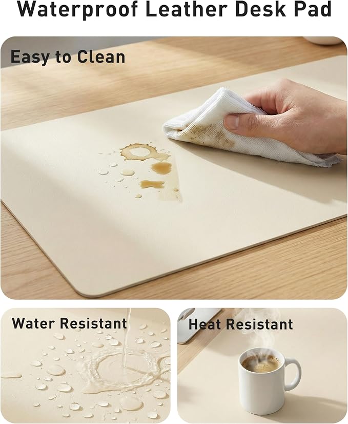 Aothia Faux Leather Desk Mat - Large Mouse Pad, Non-Slip PU Leather Blotter, Waterproof Writing Surface for Office and Home (Beige, 42" x 17") - Image 7