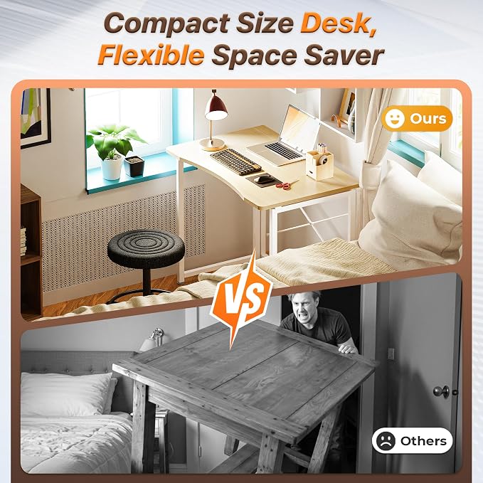 Huuger Folding Desk for Small Spaces, 31.5 Inch Foldable Computer Table, Easy Assembly, for Home Office, Study, Bedroom, Dorm, Space Saving, Small Writing Work Office Computer Desk, Oak - Image 3