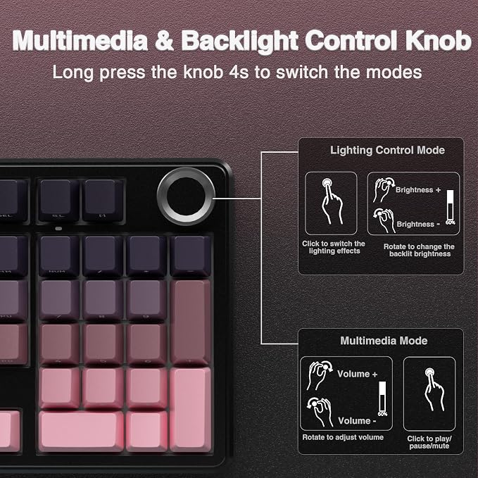 AULA F99 Pro Wireless Mechanical Keyboard with Knob,Tri-Mode BT5.0/USB-C/2.4GHz Hot Swappable Keyboard,Gasket Structure,Creamy Sound,RGB Backlit Computer Gaming Keyboards - Image 7