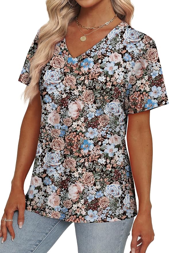 Alaroo Womens Summer Tops 2026 V Neck Short Sleeve Shirts Trendy Dressy Casual Vacation Outfits Printed - Image 3