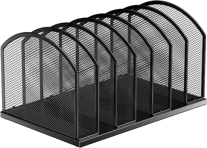 Gawerk 7-Section Metal Upright File Sorter Organizer, Office Small Letter Sorter Desktop File Organizer Metal Mesh Iron Sole, Black - Image 8