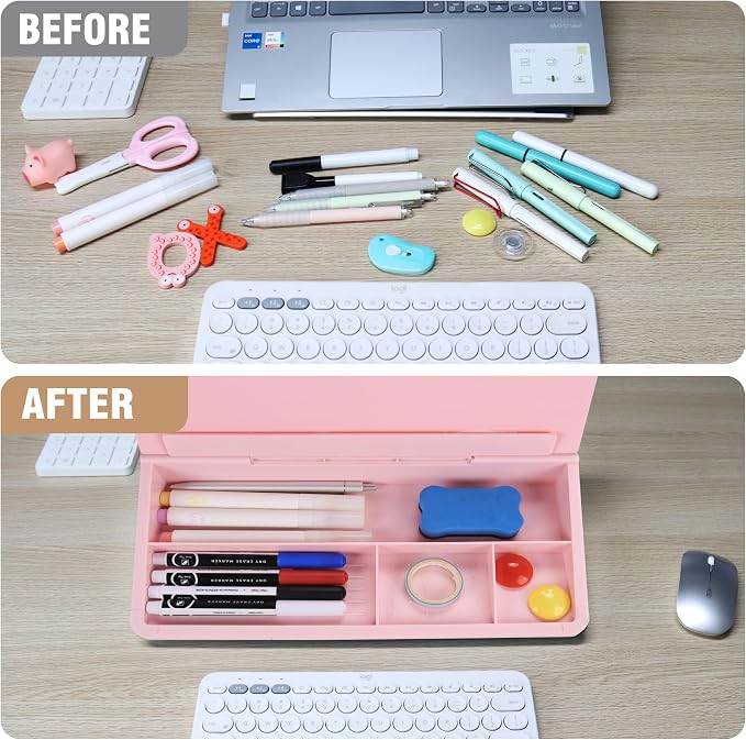 SELEAD Desktop Glass Whiteboard with Storage, Small Dry Erase White Board Computer Pad Keyboard Stand for Home, School, Office Desk Accessories - Pink - Image 7