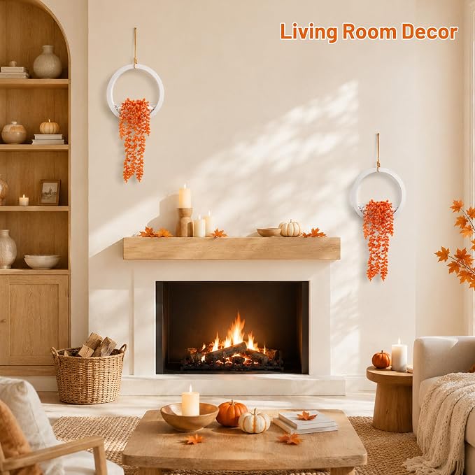 Der Rose 2 Pack Orange Hanging Artificial Succulent Plants, Fake Hanging Plants for Fall Decor, Bathroom, Living Room, Kitchen Wall, Shelf and Boho Farmhouse Decor - Image 7