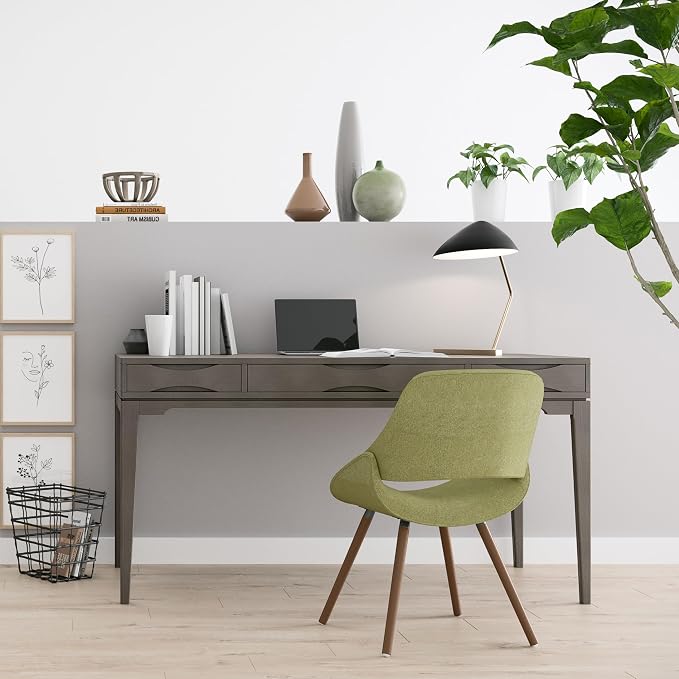 SIMPLIHOME Harper Desk - 60 Inch Wide Solid Wood Writing Desk in Farmhouse Grey, Mid-Century Modern Home Office Computer Table for Workspace or Study with 2 Drawers and Flip-Down Keyboard Tray - Image 2