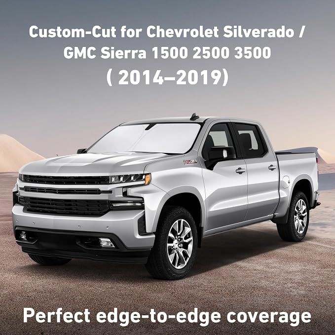 EcoNour Windshield Sunshade Compatible for Chevrolet Silverado/GMC Sierra 1500 2000 3500 2014-2019, Sun Visor for Front Windshield & Window Sun Shade Cover, UV Heat Blocker & Protector,Car Accessories - Image 2