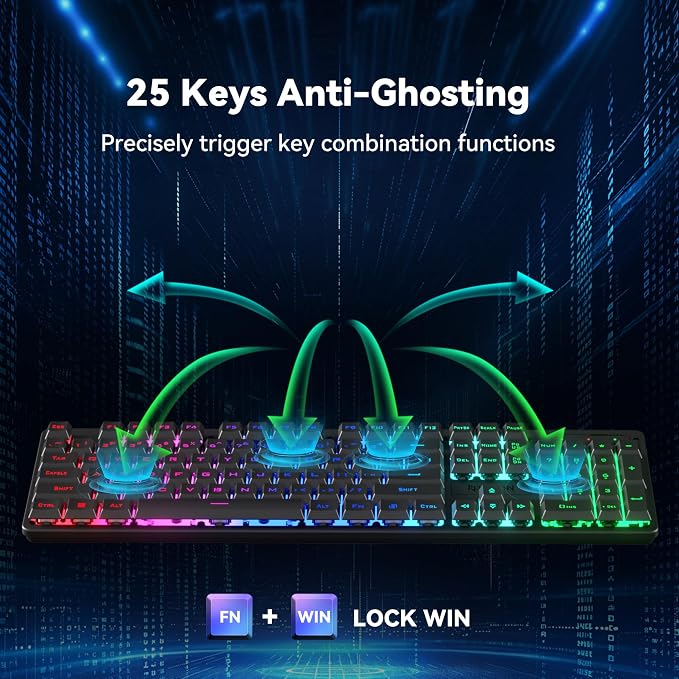 Redragon S107KS Wireless Gaming Keyboard and Mouse, RGB Backlit, 3 Mode (Wired/2.4G/BT), Up to 10,000 DPI Gaming Mouse with Software, Ultra Lightweight 65g, 25 Key Anti-Ghosting Keyboard for PC - Image 8