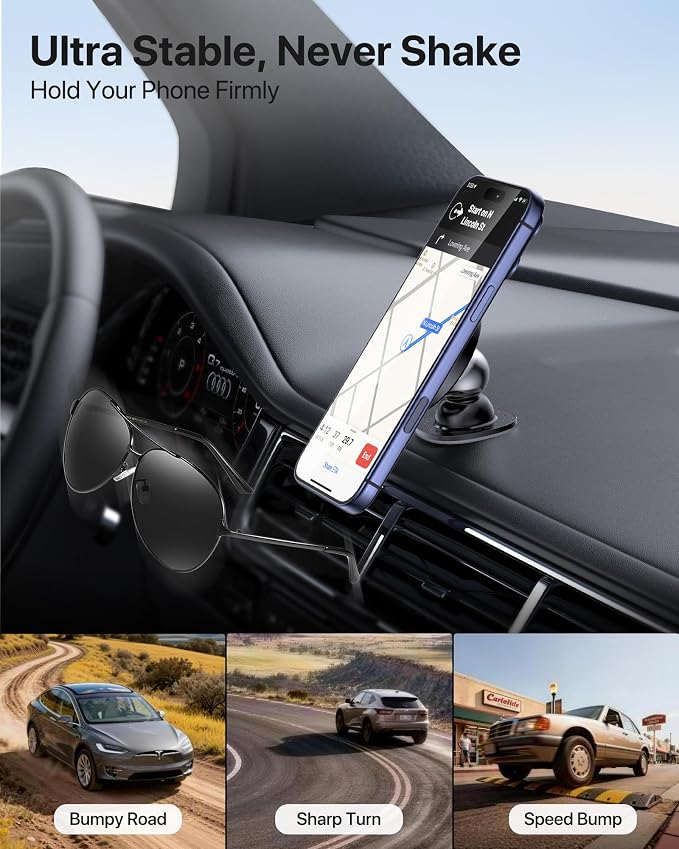 Miracase Latest Upgrade for MagSafe Car Mount [33+LBS Strong Suction & 2200gf Magnetic] Small Phone Holders for Your Car Dashboard, 360° Adjustable Car Phone Holder Mount for iPhone Garmin GPS - Image 9