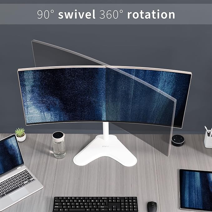 VIVO Single Monitor Desk Stand, Holds Screens up to 32 inch Regular and 38 inch Ultrawide, Freestanding VESA Steel Mount Base, Adjustable Height, Tilt, Swivel, Rotation, White, STAND-V001HW - Image 8