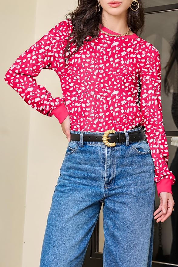 EVALESS Womens Crewneck Long Sleeve Tops Casual Polka Dots Tops Fall 2026 Tshirts Shirts - Image 5