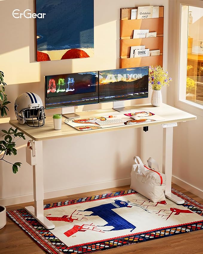 ErGear Height Adjustable Electric Standing Desk, 55 x 28 Inches Sit Stand up Desk, Memory Computer Home Office Desk, Natural - Image 2