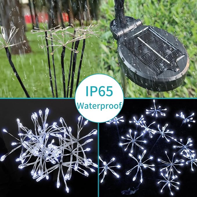 JJGoo Solar Garden Lights, New Upgraded 2 Pack Solar Swaying Starburst Light, Waterproof Fireworks Outdoor Lights, Yard Patio Pathway Decoration, White - Image 4