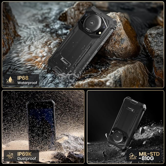 FOSSIBOT F101P Rugged Phone Unlocked 5.45"(2026), 10600mAh Unlocked Phone 123dB Loud Volume Phone, 7GB+64GB/1TB, 24MP Camera Waterproof Smartphone 4G Dual SIM/OTG/2Ghz Octa-core (Black, 64, GB) - Image 6