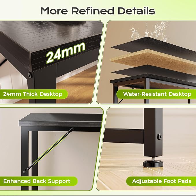 PRAISUN 61" L Shaped Computer Desk, Power Outlets, Monitor Stand, Black | USB-C Ports, Reversible Charging Station, Spacious Desktop & Legroom, 0.94 Inch Thick Desktop, for Gaming, Study & Work - Image 8