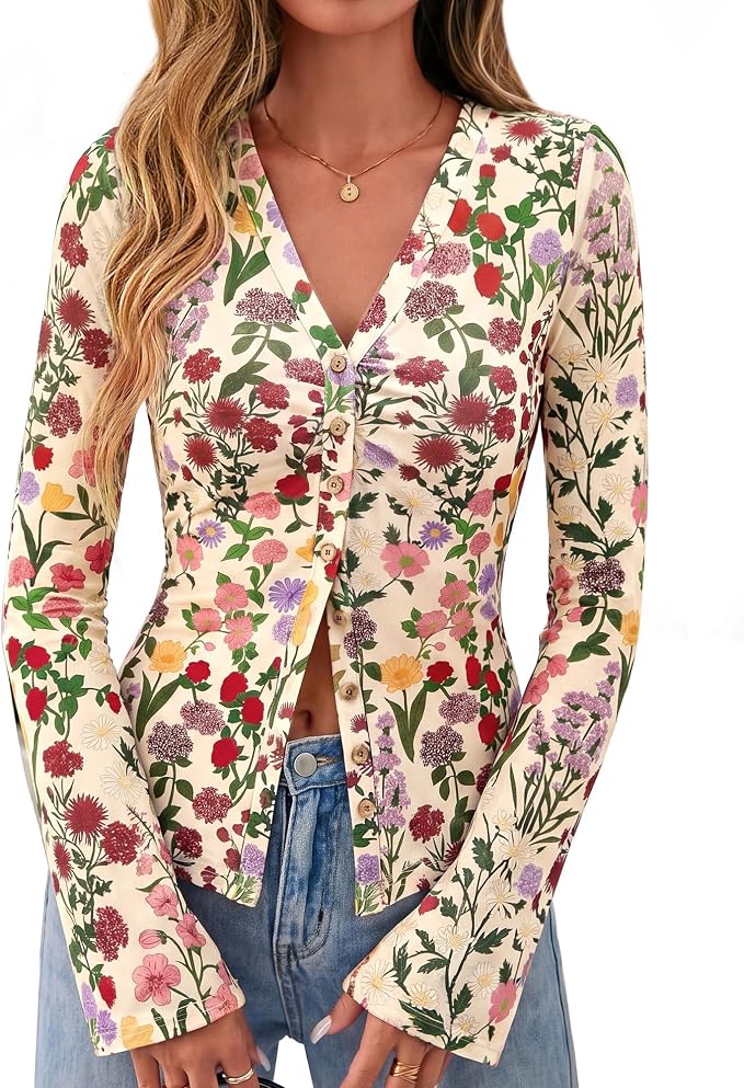 BTFBM Button Down Shirts for Women 2026 Fall Boho Tops V Neck Long Sleeve Blouses Ruched Mesh Fitted Fashion Clothing - Image 8