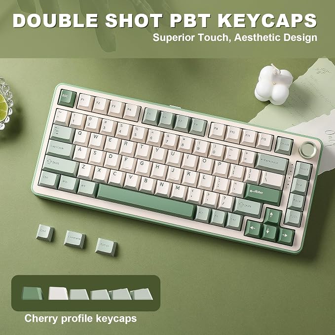 YUNZII B75 PRO 75% Wireless Mechanical Keyboard(Matcha Green,MilkV2) | Hot Swap Keyboard with Knob, Gasket Mount, Creamy Pre-lubed Switch for Smooth Typing, BT/USB-C/2.4G, for Gaming - Image 7
