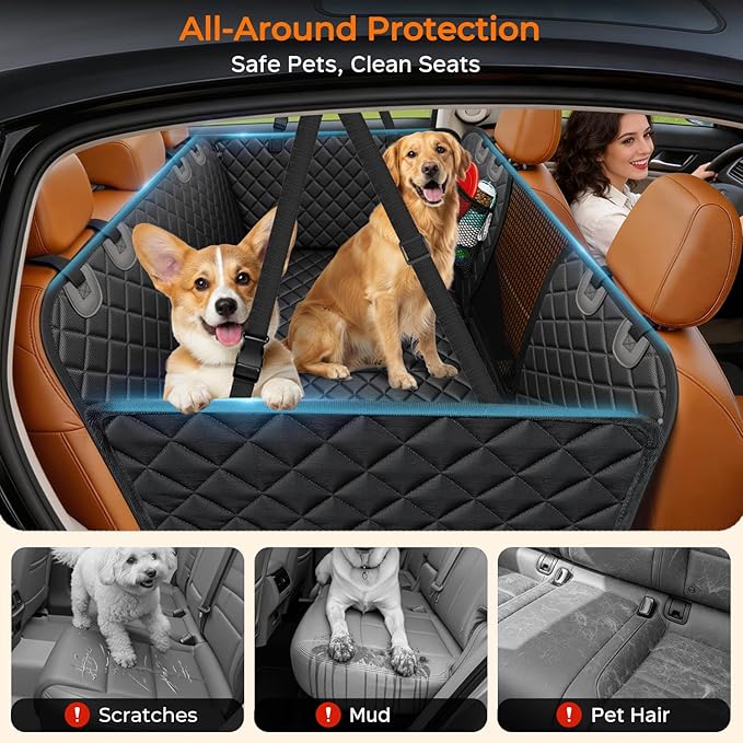URPOWER Dog Car Seat Cover for Pets 100% Waterproof Seat Cover Hammock 600D Heavy Duty Scratch Proof Nonslip Durable Soft Back Seat Covers for Full Size Trucks - Image 4