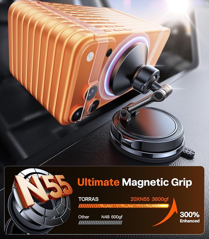 TORRAS 2026 Vacuum for Magsafe Car Mount【98+LBS Strongest Suction & Ultra Magnet】 Magnetic Phone Holders for Your Car, 360° Adjustable Car Phone Holder Mount for iPhone 17 Pro Max 16 15 14 13 12 - Image 5