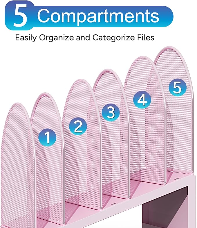 gianotter Desktop File Organizer with 5 Compartments | Desk Organizer Paper Organizer for Desk Workspace Organizers for Office Supplies (Pink, Inclined Style) - Image 6