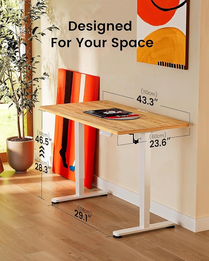 ErGear Height Adjustable Electric Standing Desk, 44 x 24 Inches Sit Stand up Desk, Memory Computer Home Office Desk, Light Vintage Brown - Image 3