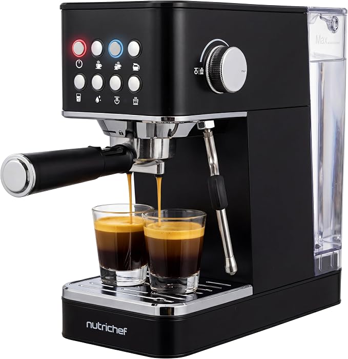 NutriChef 20-Bar Espresso Maker With Milk Frother | Removable 1.8 Quart Water Tank | Coffee Maker for Brewing Espresso, Cappuccino, Latte, Americano & Cold Brew Coffees | Black by NutriChef%E2%84%A2Kitchen