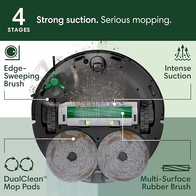 iRobot Roomba Plus 405 (G185) Combo Robot Vacuum & Mop with AutoWash Dock - Spinning Mop Pads, Self-Empties, Pad Washing & Drying, Self-Cleaning, Pad-Lift, LiDAR Navigation | 70x Suction, Dualclean Spinning Mop Pads with Smartscrub, Autowash Dock Auto-... - Image 4