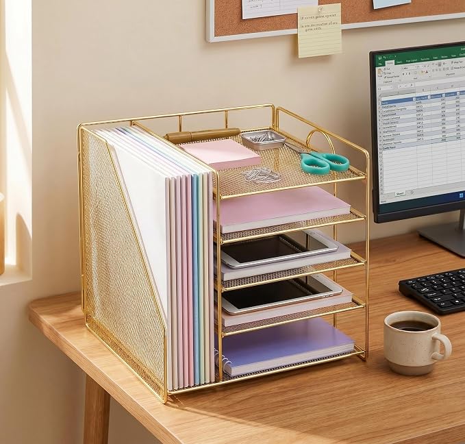 OPNICE 5-Tier Desktop File Paper Organizer, Desk Organizers and Accessories, Office Desk Accessories & Workspace Organizers for Home Office Supplies, Gold - Image 7
