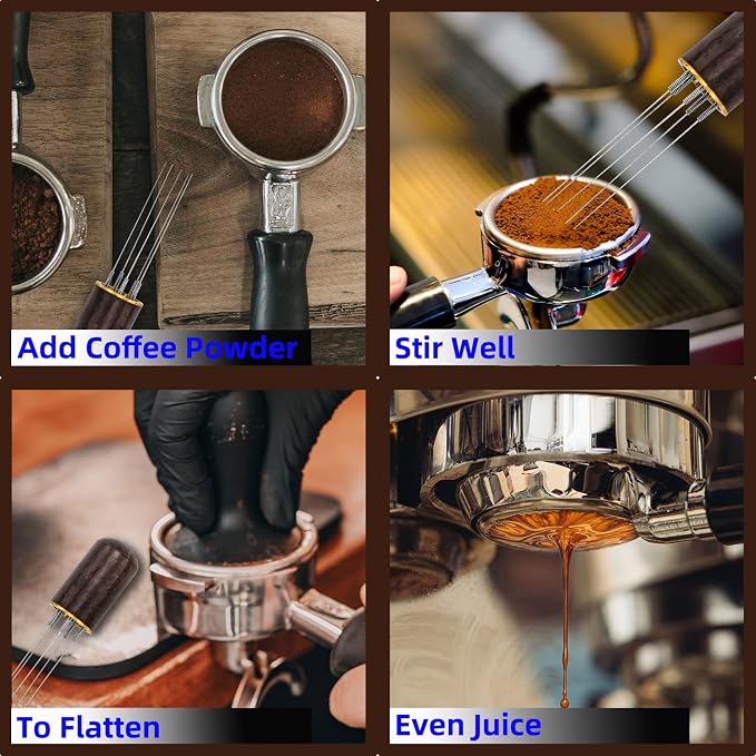 Zolunu Espresso Coffee Stirrer 5 Needles 0.4mm Espresso Distribution Tools, Natural Wood Handle and Stand (Walnut) - Image 5