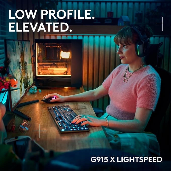 Logitech G915 X Lightspeed Wireless Gaming Keyboard (Linear) - Black | Low Profile, Mechanical Switches, Double-Shot PBT Keycaps, RGB lighting, Aluminum finish, PC/Mac Compatible - Image 2