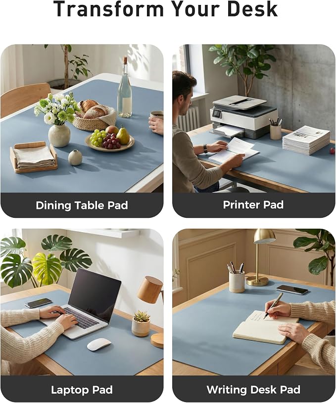 Aothia Faux Leather Desk Mat - Large Mouse Pad, Non-Slip PU Leather Blotter, Waterproof Writing Surface for Office and Home (Denim Blue, 42" x 17") - Image 6