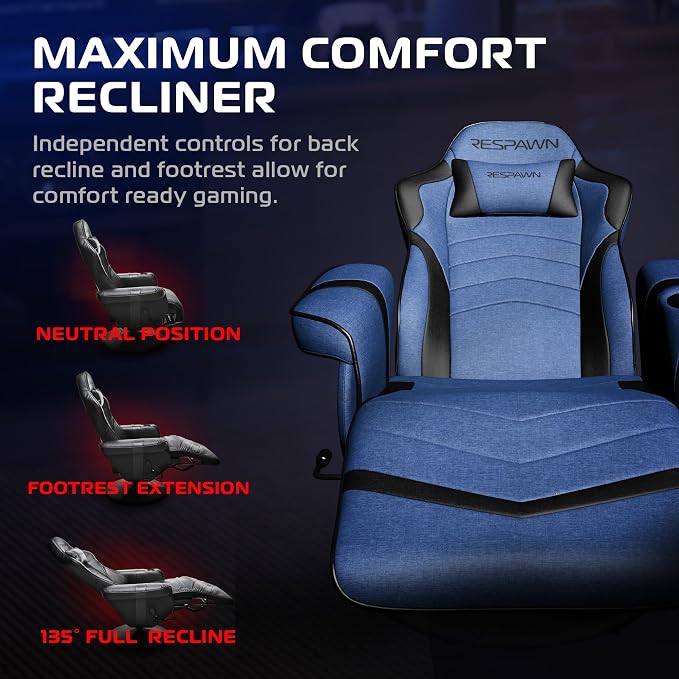 Respawn 900 Gaming Recliner Chair with Footrest, Cup Holder and Swivel | Ergonomic gaming recliner with footrest, cup holder, lumbar support, 135° recline & 360° swivel for console gaming - Image 4