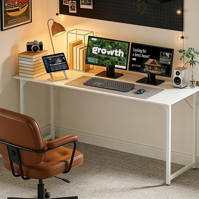 BestOffice Computer Desk,Home Office Desk, Modern Simple Style for Home Office Study Writing (White, 55 Inch) - Image 2