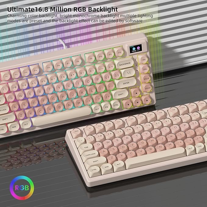 Womier SK80 75% Foundation Mechanical Keyboard with Multimedia Display | Pink Gaming Creamy Keyboards, Jelly Keycaps Hot Swap RGB Wired Key board Pre-lubed POM Switch for Mac/Win, Pink - Image 5