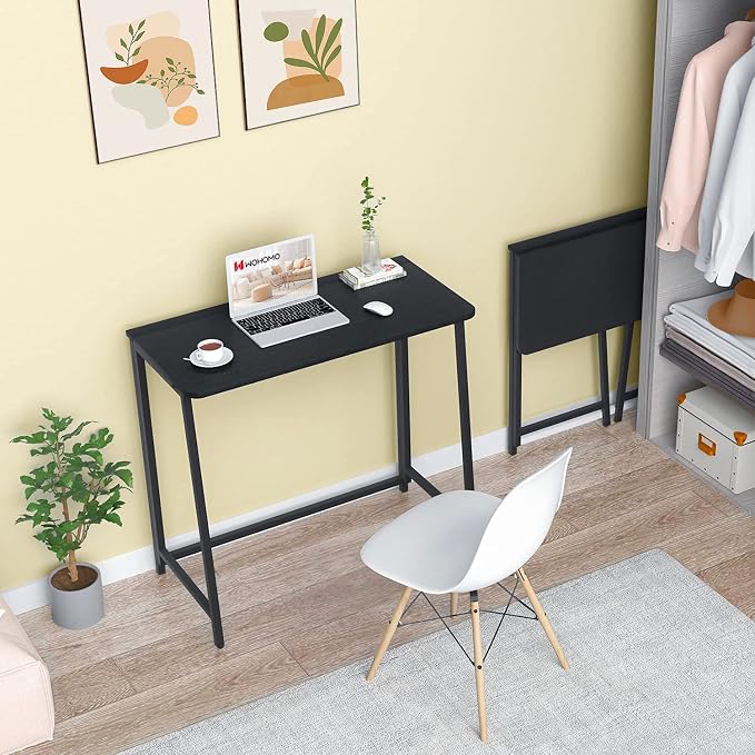 WOHOMO Folding Desk, 31.5" Foldable Computer Table for Small Spaces, Black | Easy Assembly and Fold, Sturdy Home office desks for Study Bedroom Dorm Space Saving Writing Work Apartment - Image 2