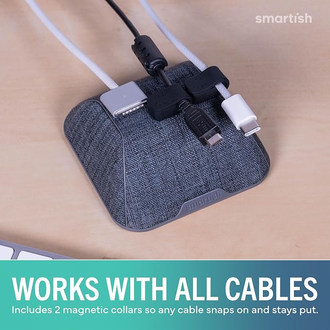 Smartish® Magnetic Cord Holder - Cable Wrangler Organizer with Magnet Clips for Charger Management on Desktop, Nightstand for USB-C + Lightning - No 2 Pencil Gray - Image 6