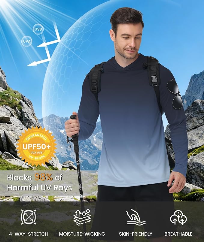 ZITY Men's Sun Protection Shirts Long Sleeve Rash Guard Hoodie UV UPF 50+ Fishing Running Athletic Sweatshirts - Image 2