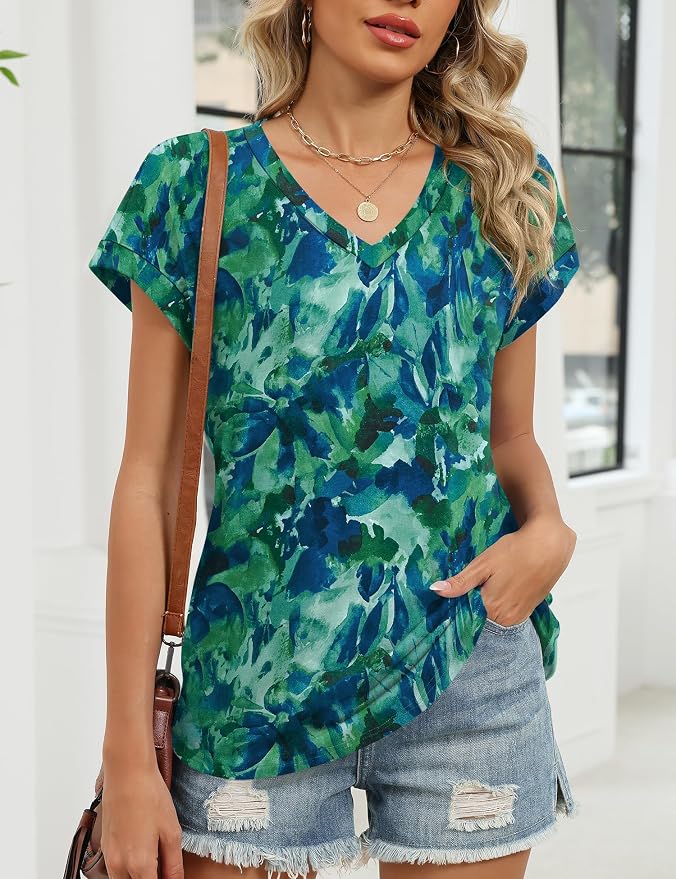 Rapbin Womens Summer Tops Women Blouses Dressy Casual V Neck T Shirts Short Sleeve Spring Tops for Women - Image 5
