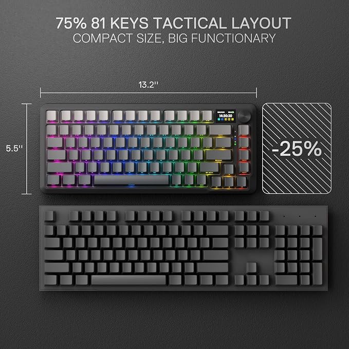 Redragon K724 PRO Wireless 81-Key Gasket Gaming Keyboard, TFT Screen & Knob | Easy-Control LED Info Display, 0-Delay Tri-Mode, Cushioned 5-Layer Noise Dampening for Creamy Thocky Sound, Compact 80% Size - Image 8