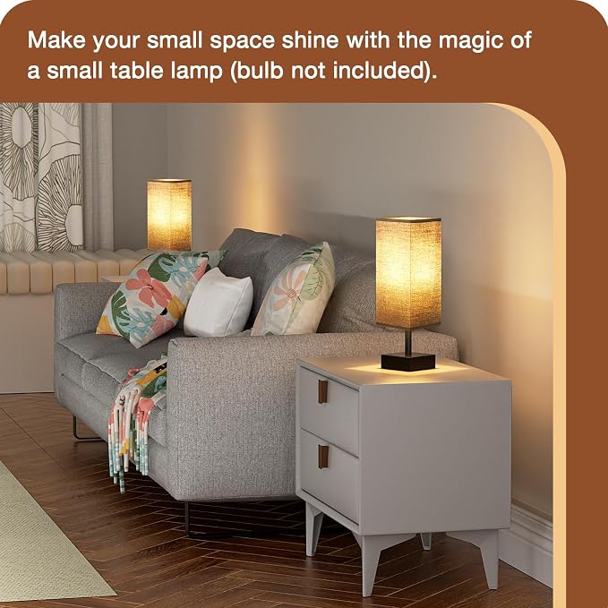 aooshine Small Bedside Table Lamp for Bedroom - Square Black Fabric Shade | Inline Rocker Switch, Corded Electric, Bulb Not Included, 12.8" Mini Table Lamp for Nightstand, Desk, Dorm, Office - Image 4
