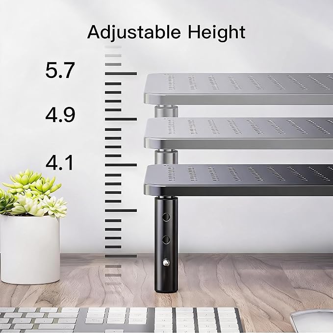 HUANUO Monitor Stand for Desk, Computer Monitor Stand Height Adjustable, Monitor Riser for 2 Monitors, Laptop Stand for Desk, 2 Pack, Black - Image 4