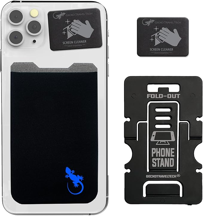 Phone Wallet - Adhesive Card Holder - Cell Phone Pouch - Stick on Lycra Pocket by Gecko - Carry Credit Cards and Cash by GeckoTravelTech