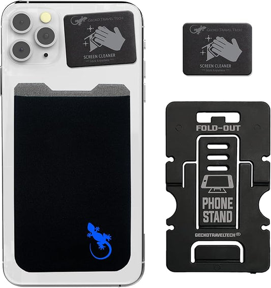 Phone Wallet - Adhesive Card Holder - Cell Phone Pouch - Stick on Lycra Pocket by Gecko - Carry Credit Cards and Cash by GeckoTravelTech