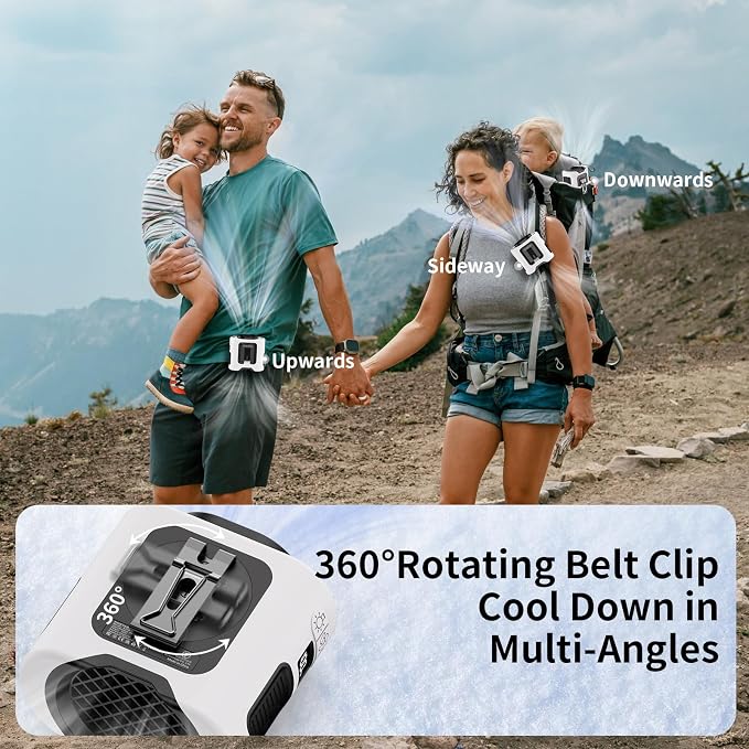 Socool 14500mAh Portable Waist Fan Clip on Belt 360 Rotation Wearable Rechargeable Personal Shirt Fan, 67H Cooling 5-Speed Battery Operated with Light, Neck Fan Hands-Free for Outdoor Jobsite Camping - Image 5