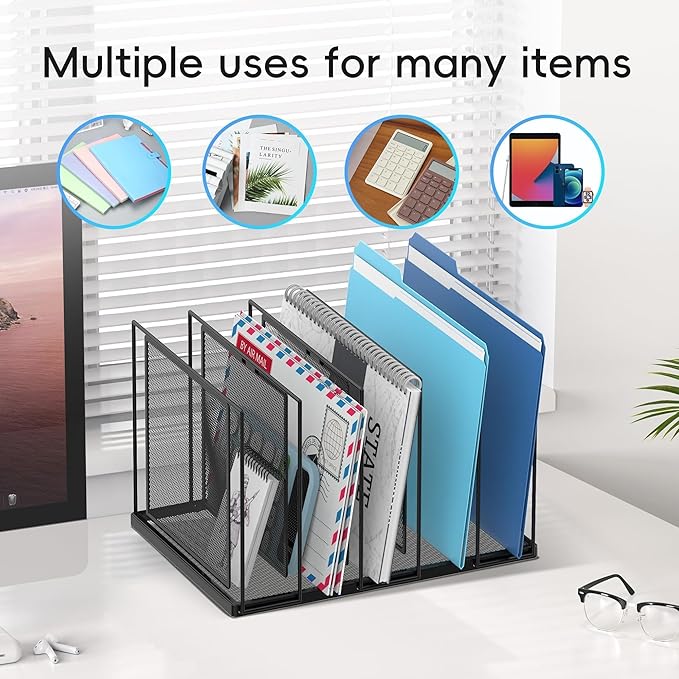 File Organizer for Desk, 5-Section Vertical File Sorter, Paper Holder Organizer Standing Metal File Folder for Office Home Classroom, Black - Image 3