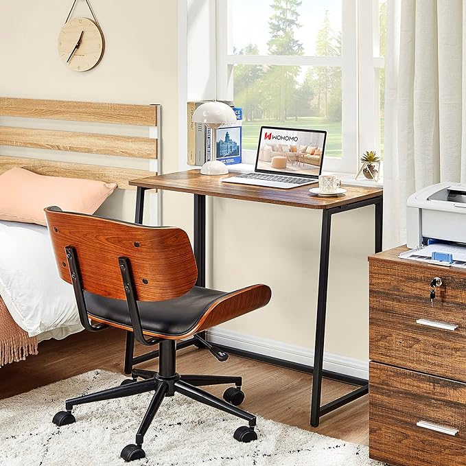 WOHOMO Folding Desk, 31.5" Foldable Computer Table for Small Spaces, Walnut | Easy Assembly and Fold, Sturdy Home office desks for Study Bedroom Dorm Space Saving Writing Work Apartment - Image 6