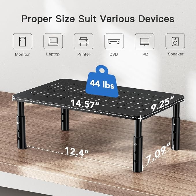 HUANUO Monitor Stand for Desk, Computer Monitor Stand Height Adjustable, Monitor Riser for 2 Monitors, Laptop Stand for Desk, 2 Pack, Black - Image 2