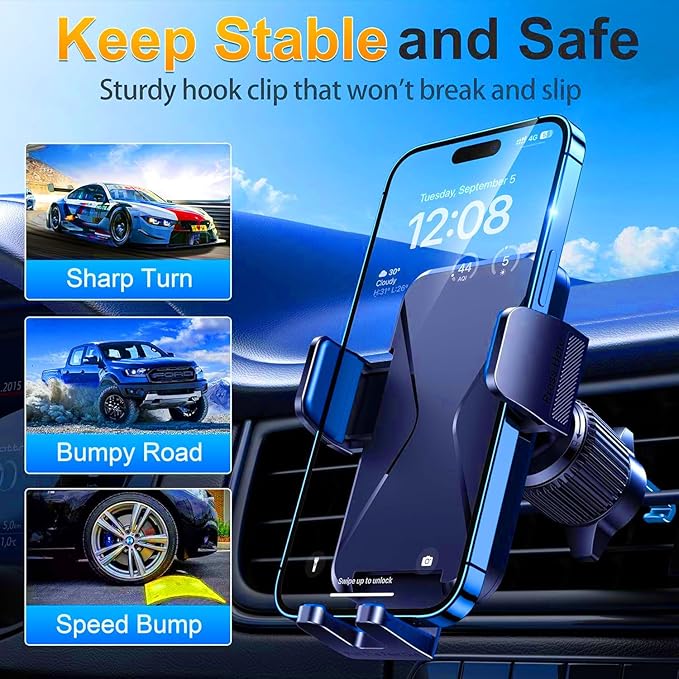 Qifutan Cell Phone Holder for Car Mount Car Vent Phone Mount, 360° Rotatable, Hands-Free Air Vent Holder for iPhone Smartphones Camera Mounts(4-7 Inch) - Image 3